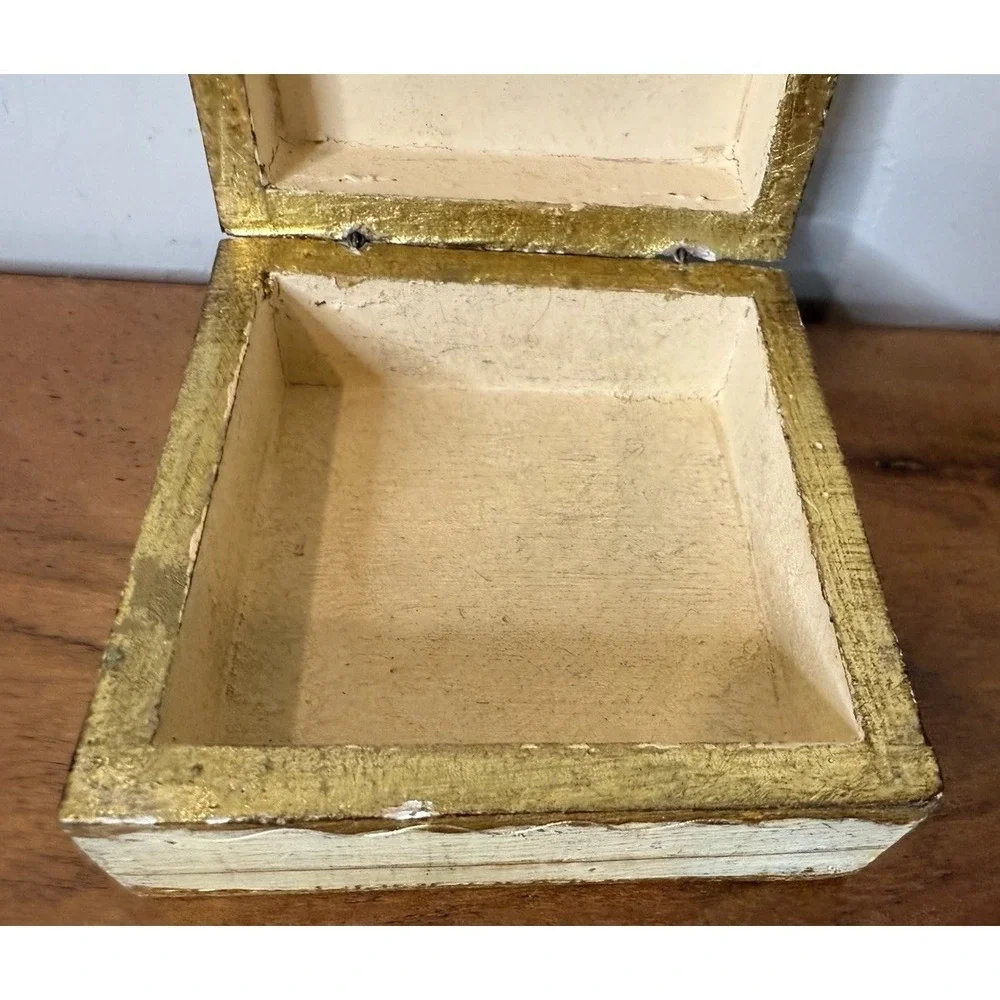 Vintage Handmade in Italy Gold Leaf Wood Trinket Jewelry Box Florentine
